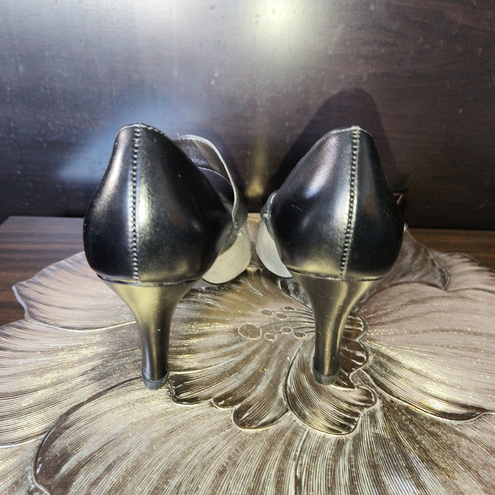 Gianni Bini Black & Grey Metallic Silver Leather Suede Pump Heels Vintage Look 8 - Picture 3 of 6